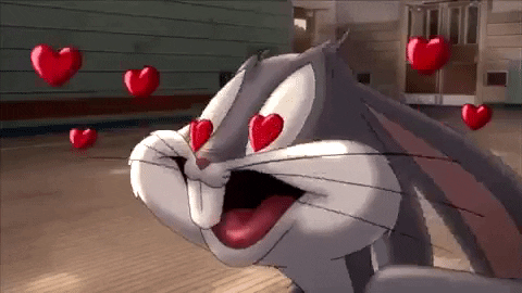 Bugs Bunny has hearts in his eyes as he falls in love with Lola Bunny
