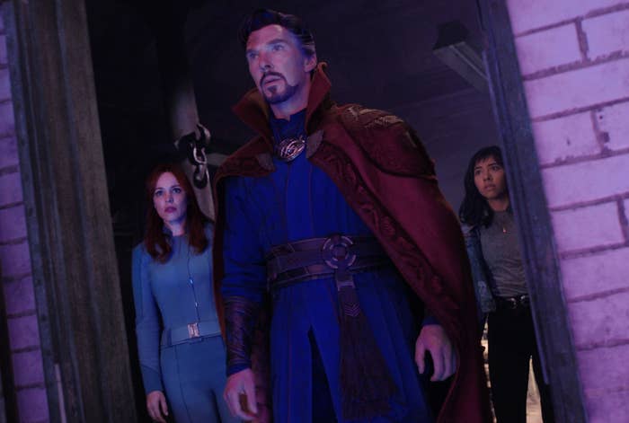 Rachel McAdams, Benedict Cumberbatch and Xohitl Gomez in Doctor Strange in the Multiverse of Madness
