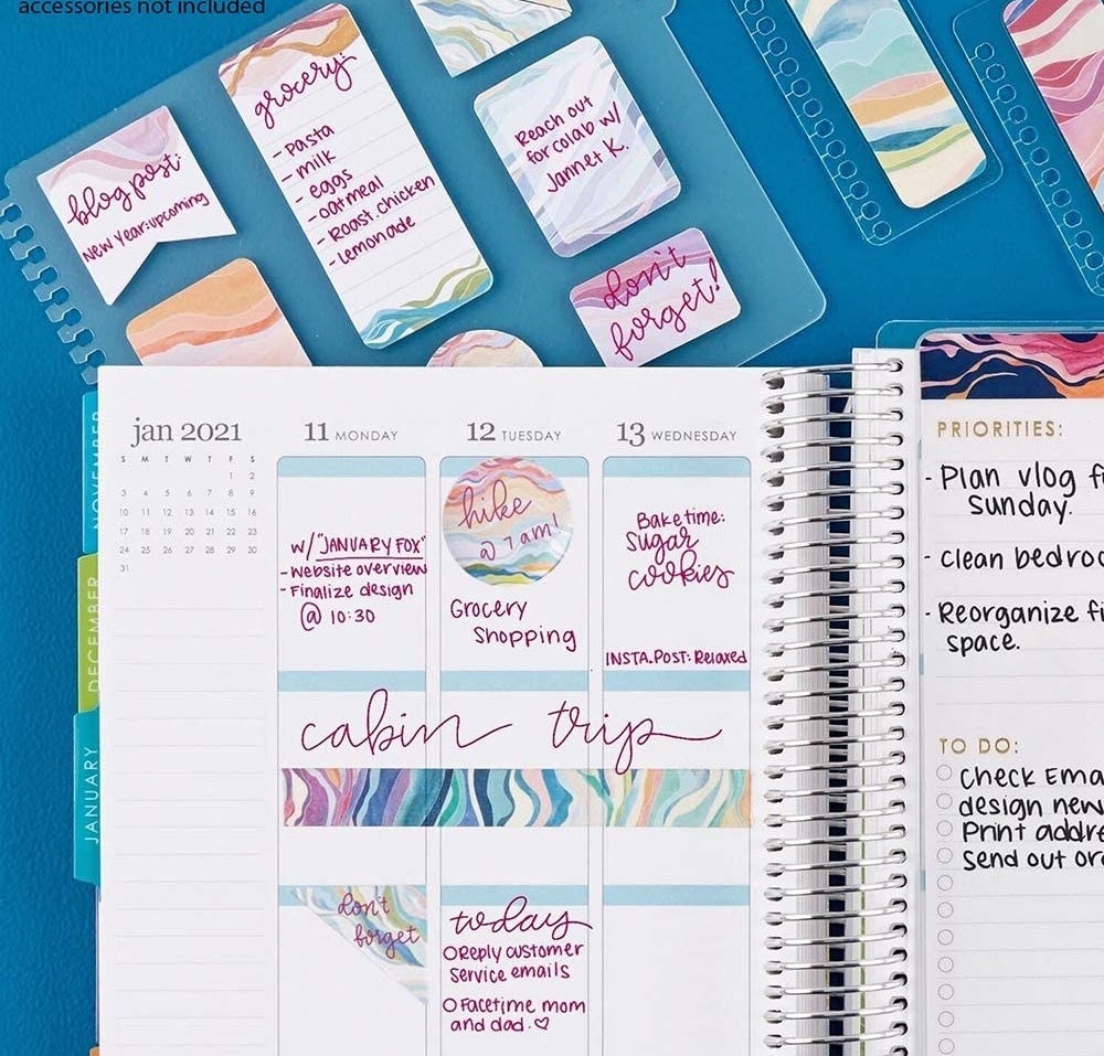 the colourful and stylish mini sticky notes inside a journal