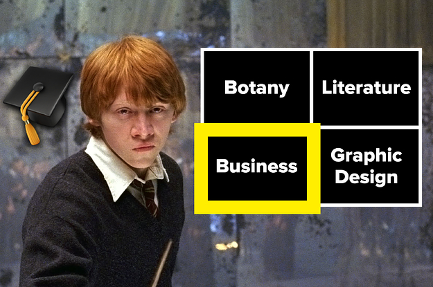 ron weasley with the options botany literature business and graphic design next to him