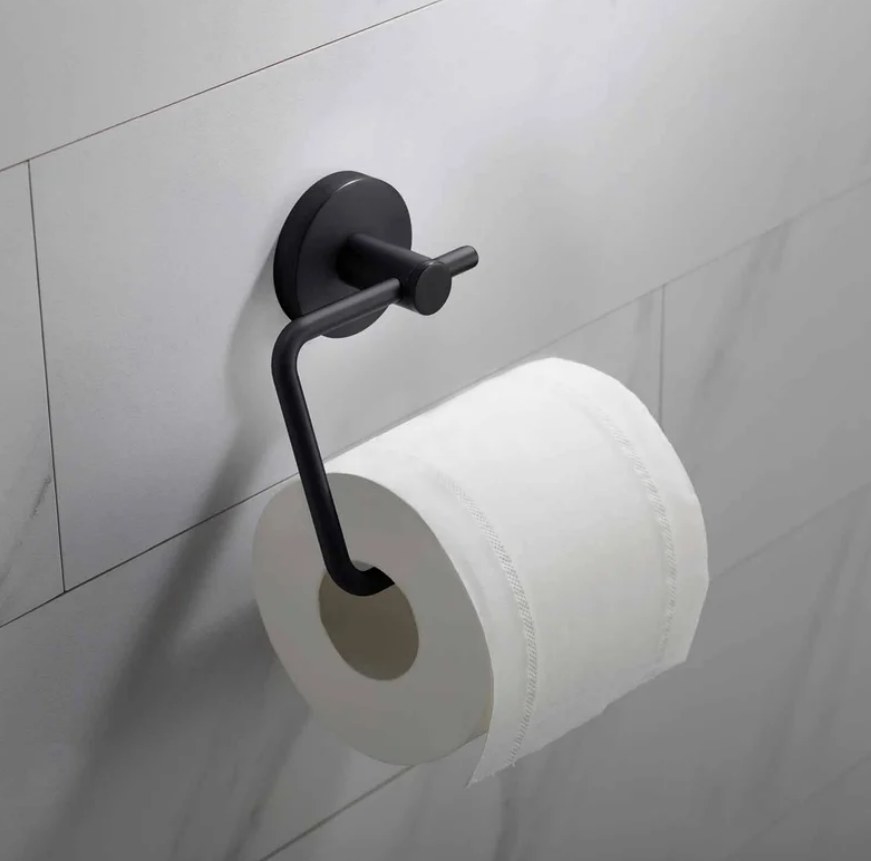 Black metal toilet roll holder