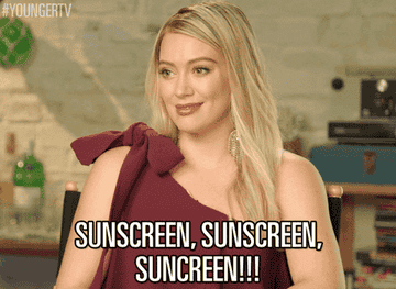 A GIF of Hilary Duff saying sunscreen sunscreen sunscreen
