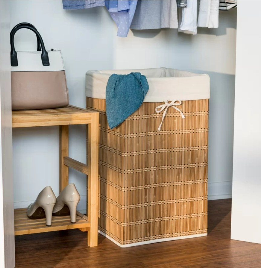 Bamboo laundry basket with white liner