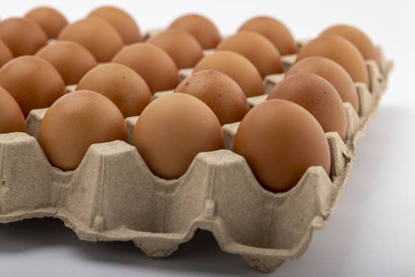 A carton of brown eggs