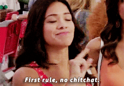 A woman saying, &quot;First rule, no chitchat&quot;
