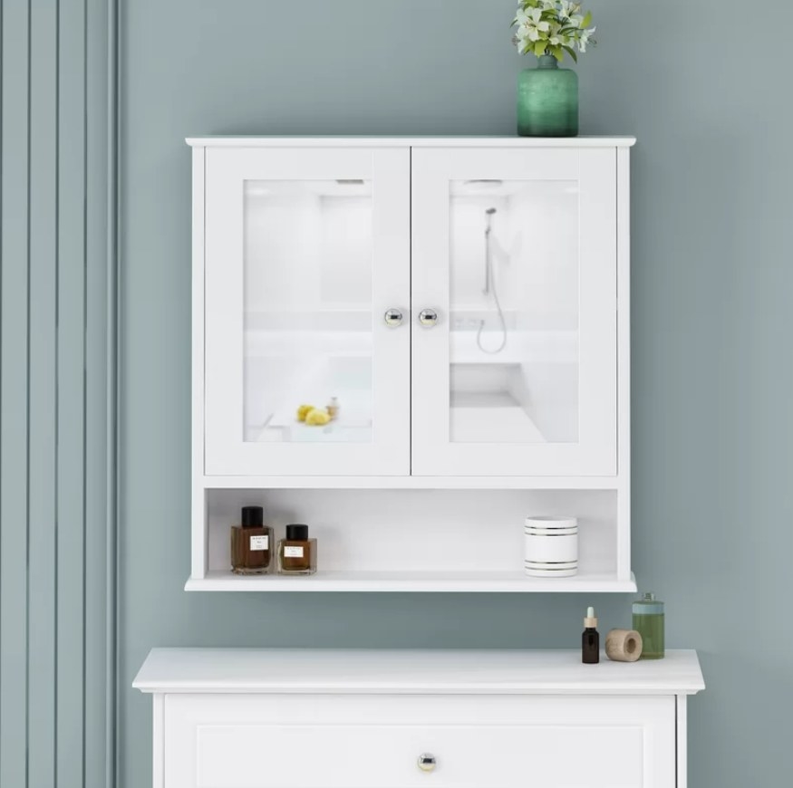 White medicine cabinet with double doors