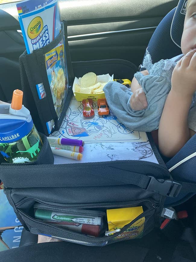 reviewer's photograph of their kid coloring connected the question tray