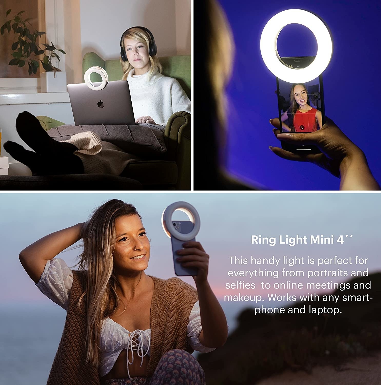 a person using the clip-on ring light to take a selfie
