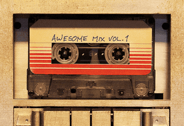 A cassette tape that says &quot;Awesome Mix Vol. 1&quot;