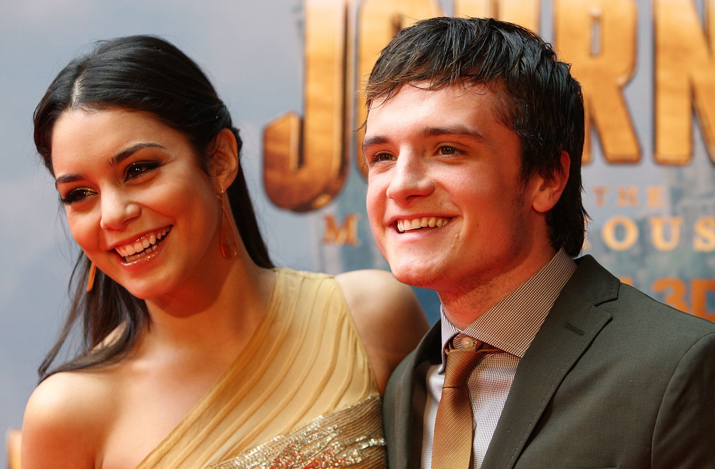 Vanessa Hudgens and Josh Hutcherson smiling at the world premiere of &quot;Journey 2: The Mysterious Island&quot; at Village Cinemas Jam Factory