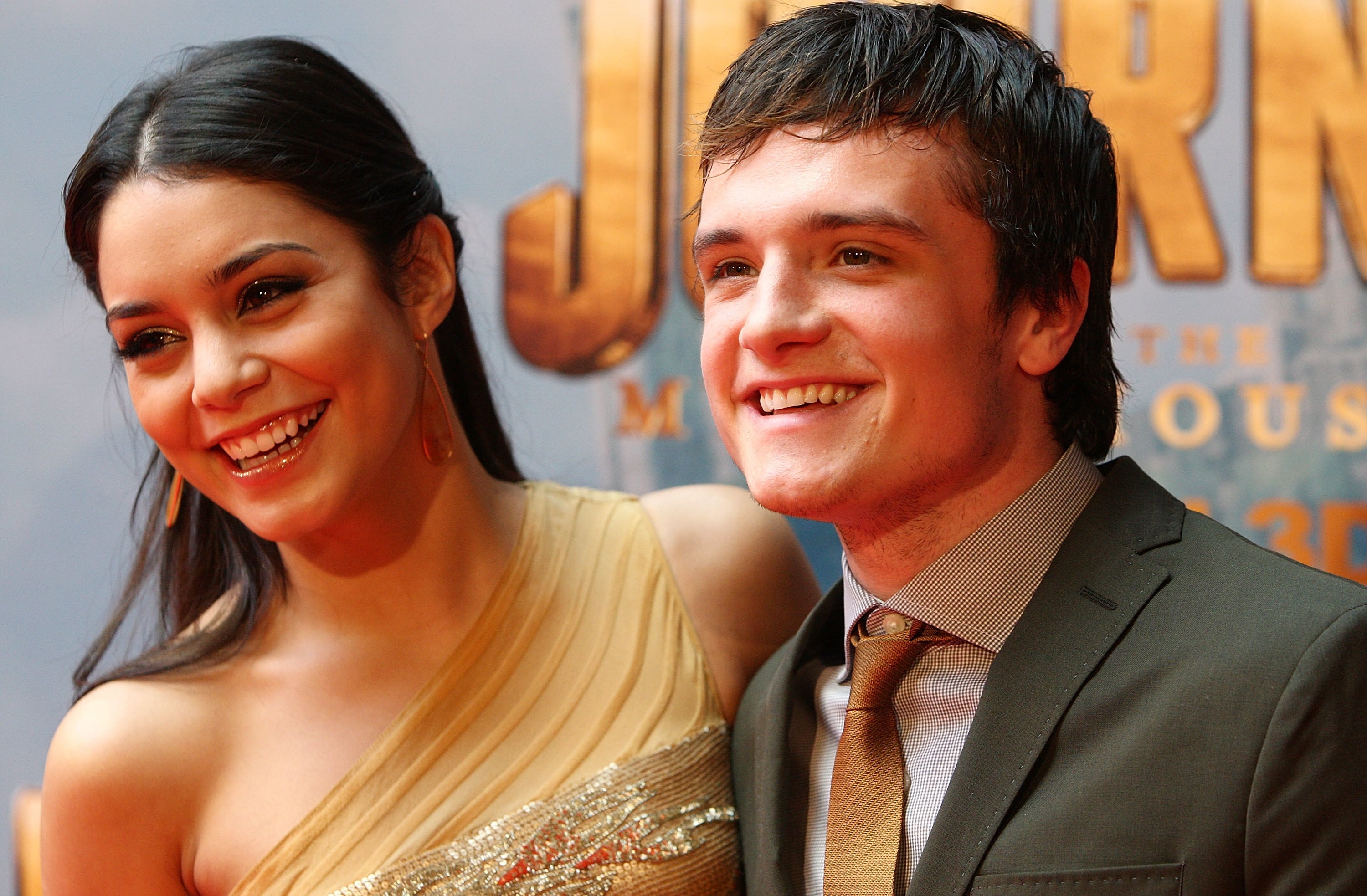 Vanessa Hudgens and Josh Hutcherson smiling at the world premiere of "Journey 2: The Mysterious Island" at Village Cinemas Jam Factory