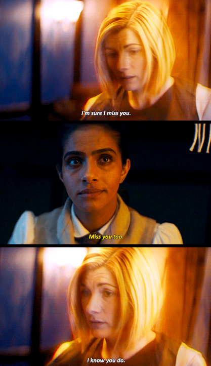 the hologram saying, &quot;i&#x27;m sure I miss you&quot; and when Yaz says, &quot;miss you too&quot; the hologram answers, &quot;I know you do&quot;