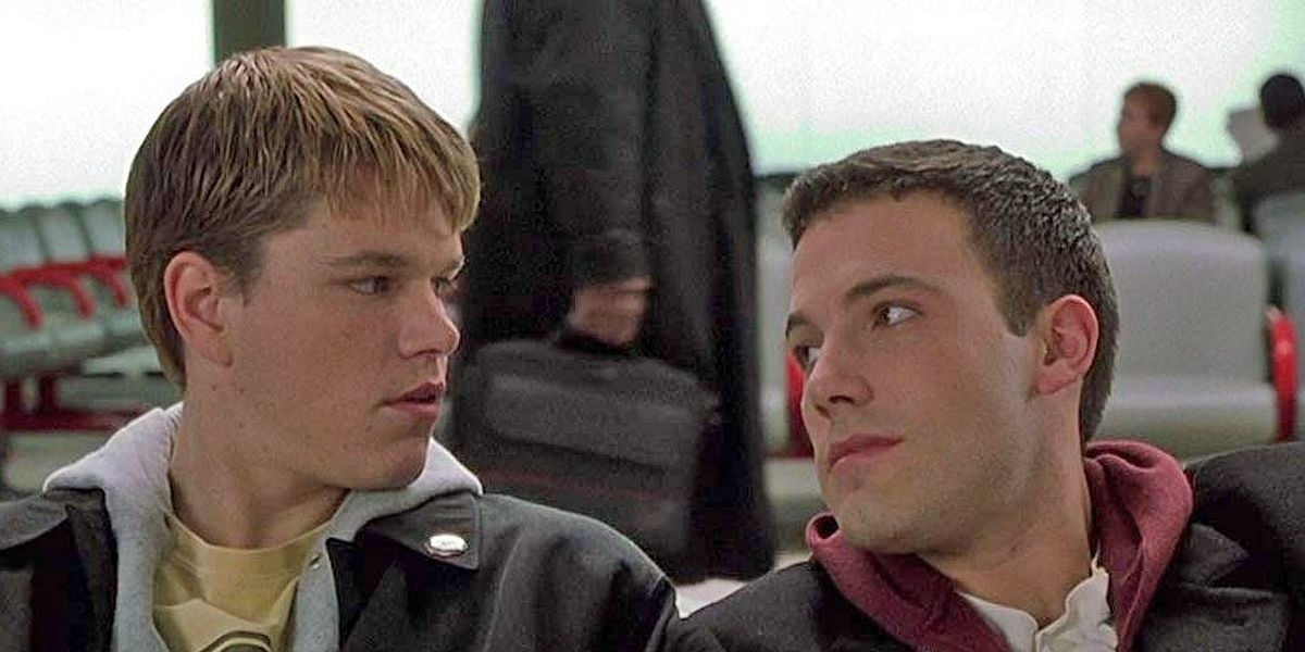 Ben Affleck as Chuckie Sullivan and Matt Damon as Will Hunting in Good Will Hunting