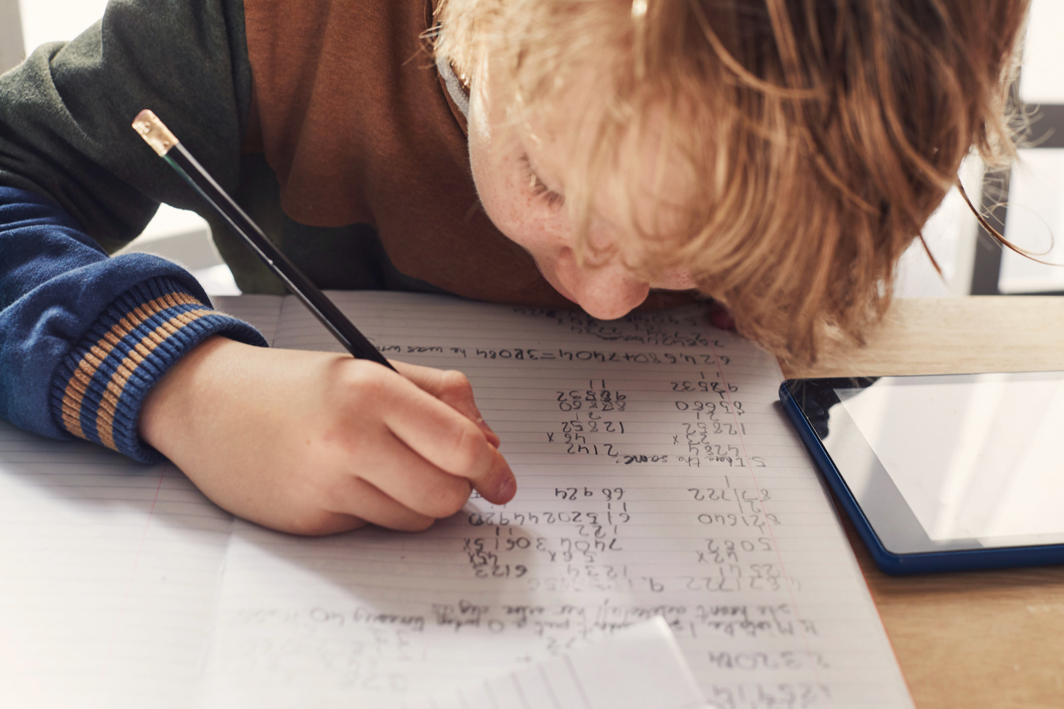A child doing math homework