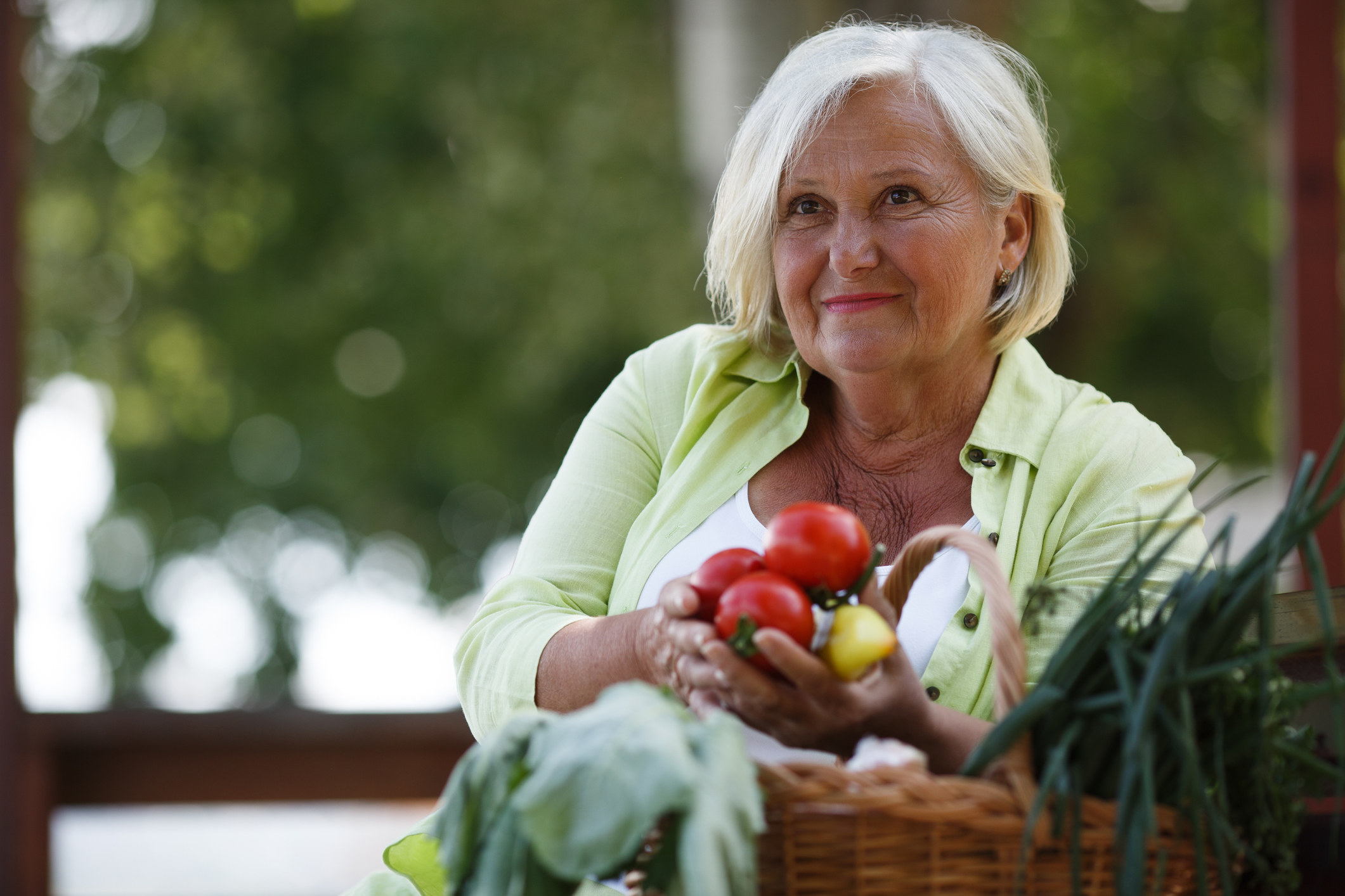 A woman holding produce