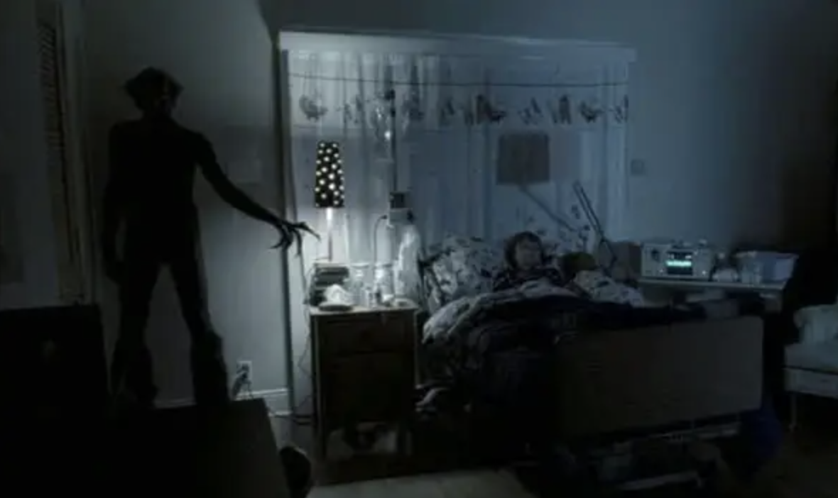 The ghost from &quot;Insidious&quot; pointing at Dalton as he sleeps