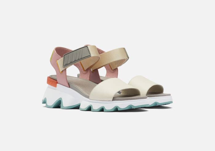 the white padded sandal with muted multi-colored straps