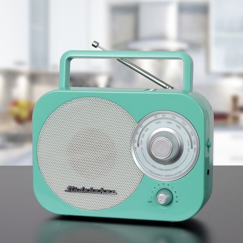 the aqua colored radio