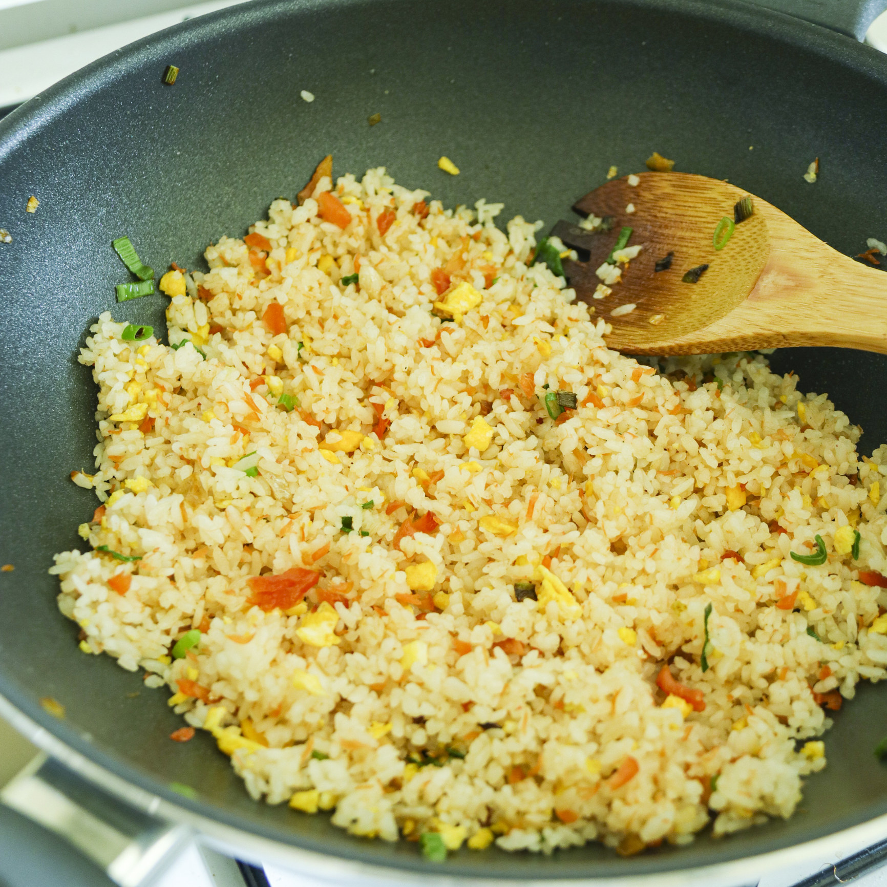 Cooking fried rice in a skillet