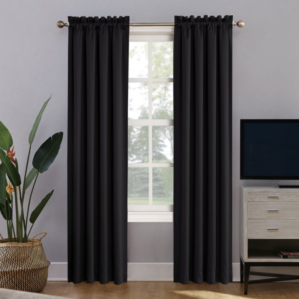 A set of black blackout curtains