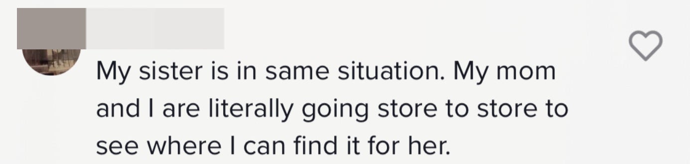 Commenter saying they&#x27;re going store to store to get formula for their sister, and they can&#x27;t find any