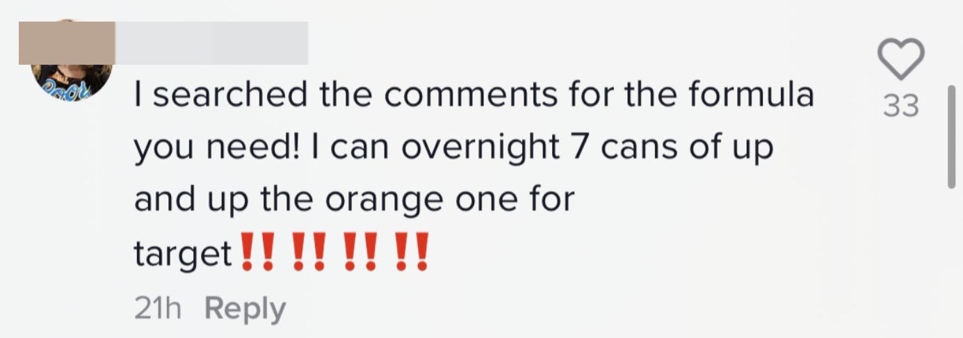 A commenter saying they can ship seven cans of the formula Kayzie needs to her