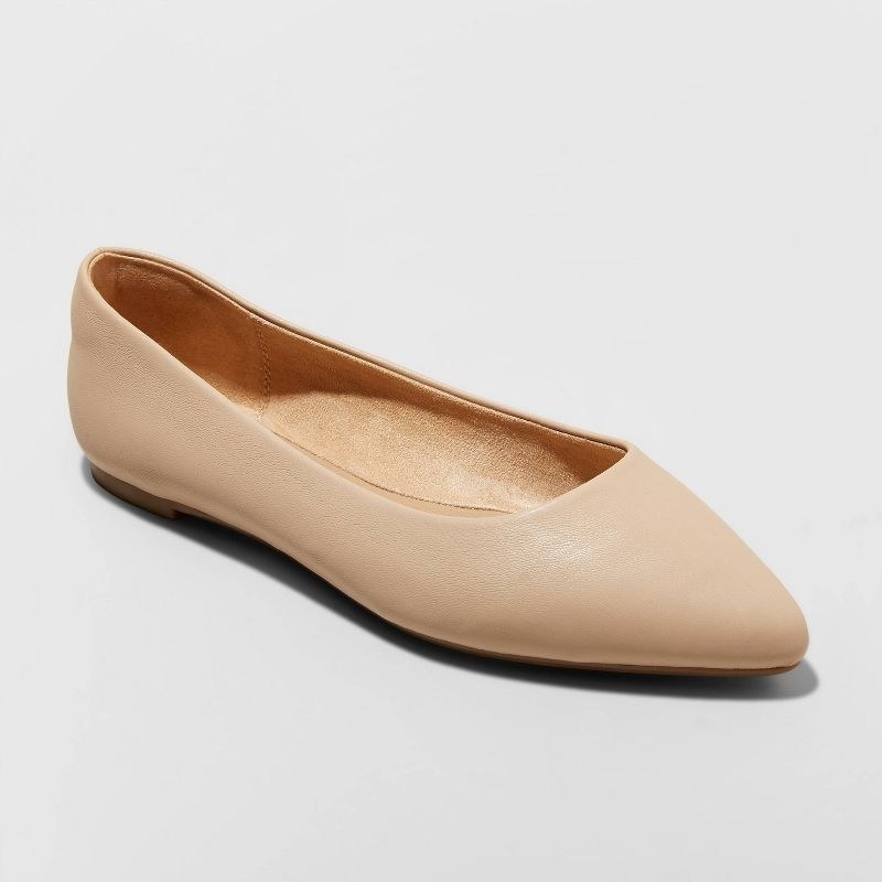 tan colored pointed ballet flats