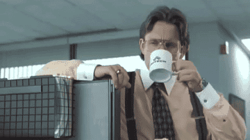 The manager in &quot;Office Space&quot; drinking coffee