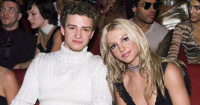 Singers Britney Spears and Justin Timberlake in the audience at the 2000 MTV Music Video Awards in New York