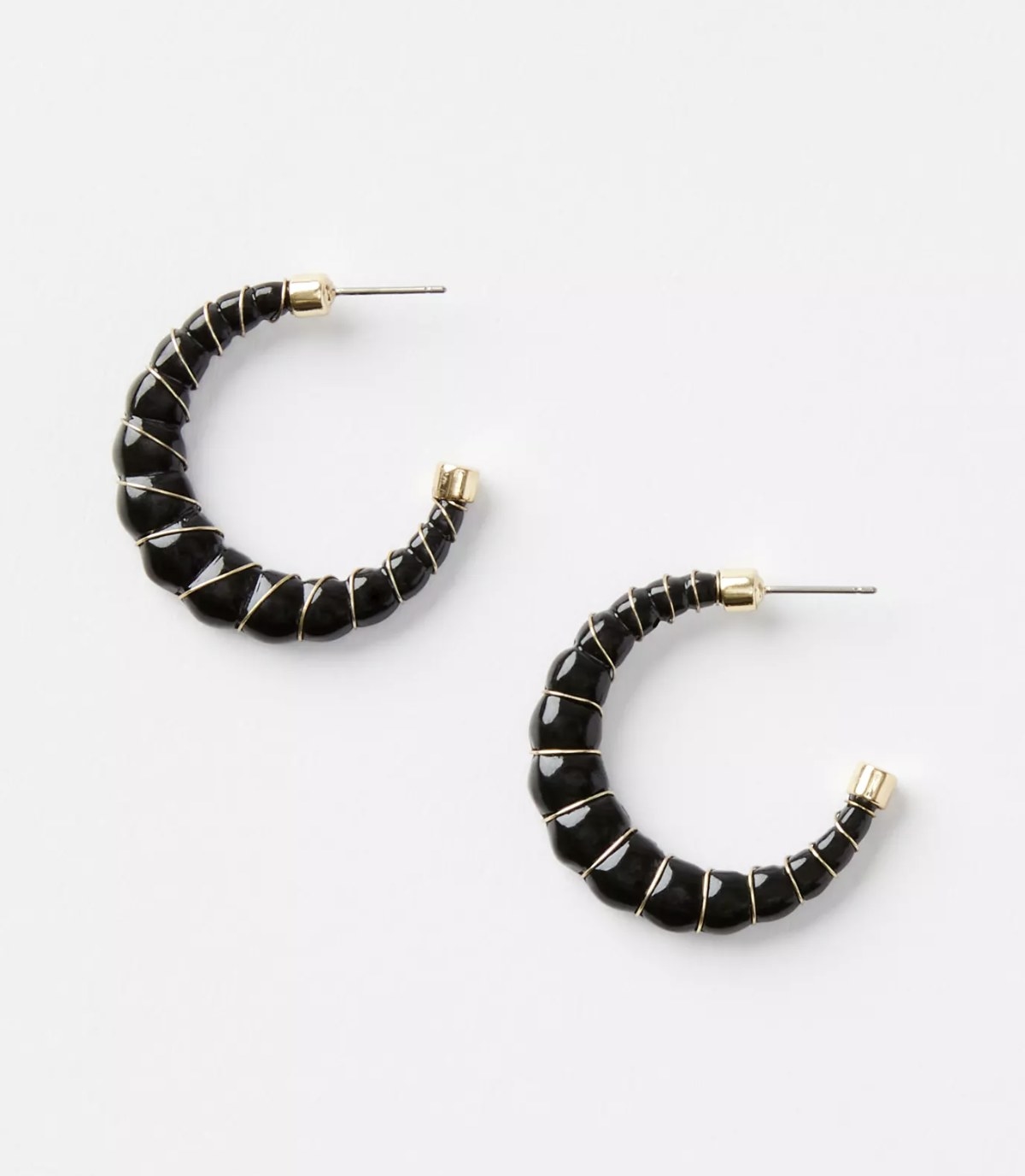 the black enameled 3/4 hoop croissant earrings
