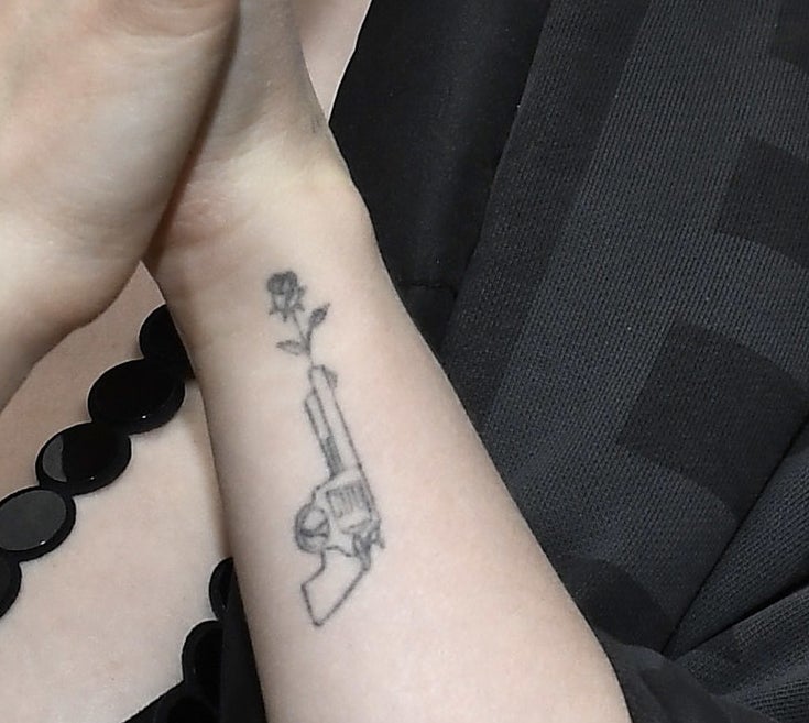 A closeup of the tattoo, which is near Dove&#x27;s wrist
