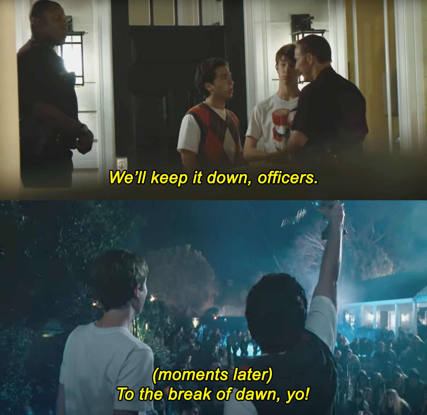 Teenagers get the cops to leave and continue their epic house party in &quot;Project X&quot;