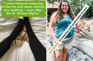 (left) compression socks (right) fanny pack