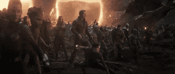 Captain America summoning Mjolnir to his hand with the Avengers&#x27; army around him in &quot;Avengers: Endgame&quot;