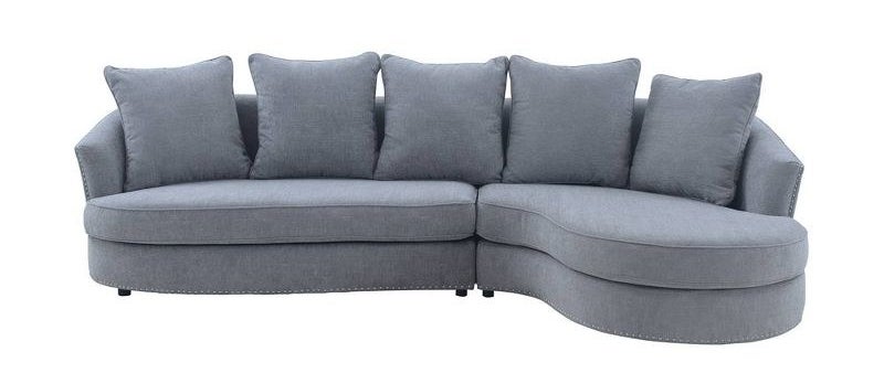 the rounded grey sofa
