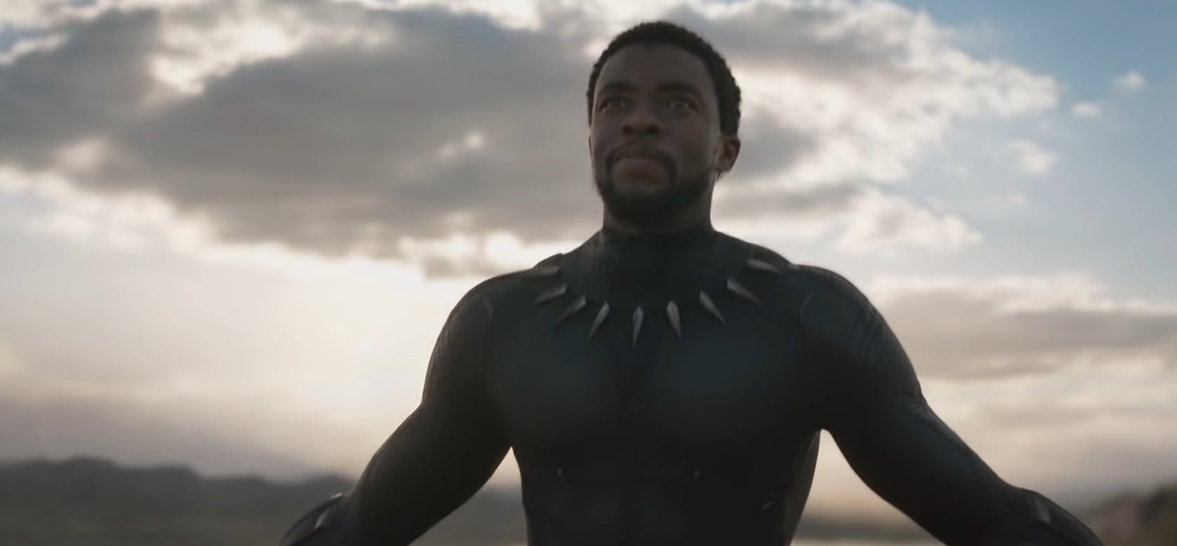 T&#x27;Challa walking in a Wakandan field with his arms out in the teaser trailer for &quot;Black Panther&quot;
