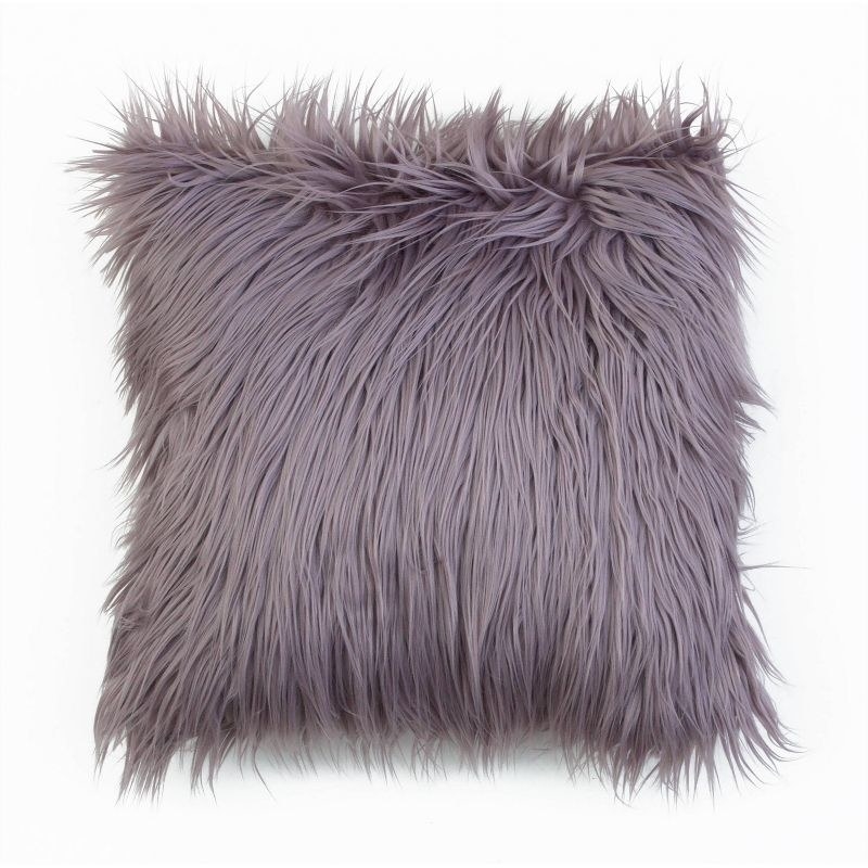 purple faux fur throw pillow