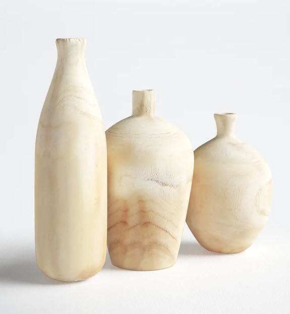marble style neutral colored three-piece vase set