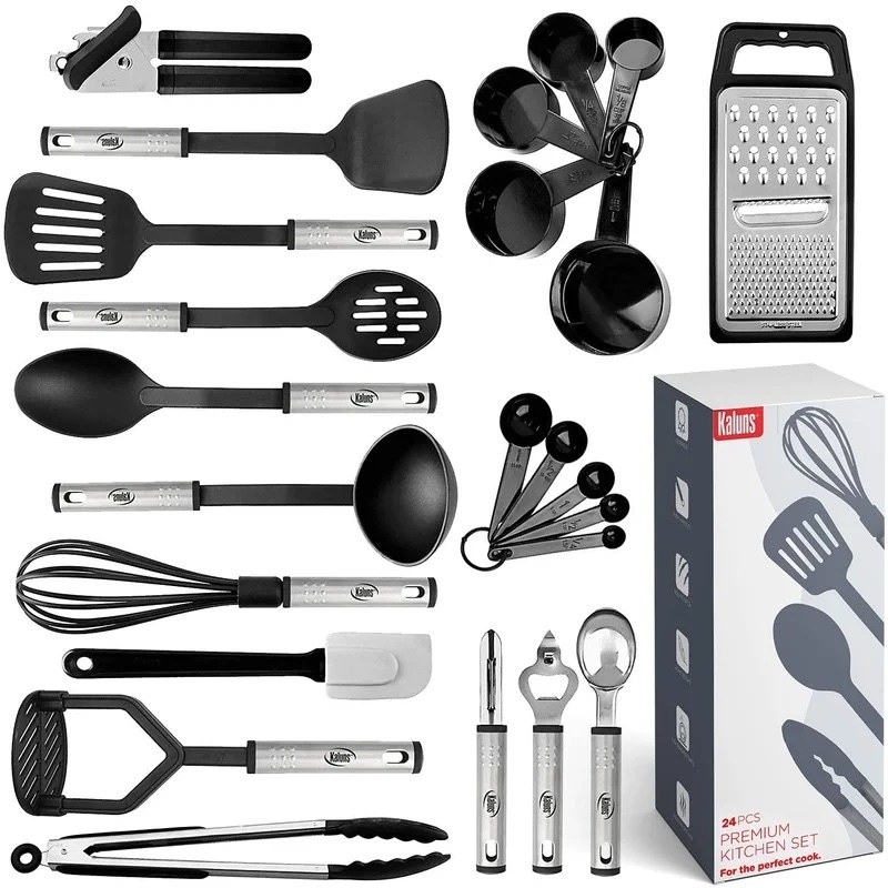a twenty-four set of nylon and stainless steel kitchen utensils