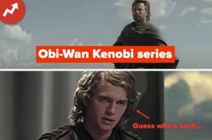 Obi-Wan Kenobi and young Anakin Skywalker both looking concerned