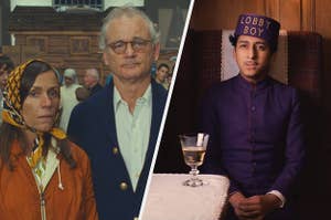 Frances McDormand and Bill Murray in Moonrise Kingdom and Tony Revolori in Grand Budapest Hotel