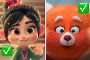 Venellope is waving on the left with Red Panda on the right marked with checks