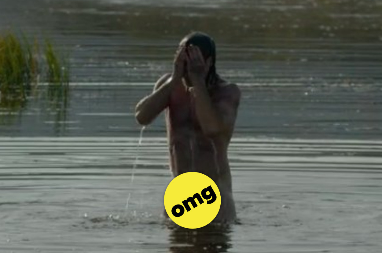 Chris Pine standing nude in a body of water