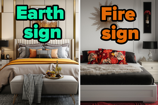 A bedroom is on the left labeled, "earth sign" with another on the right labeled, "fire sign"