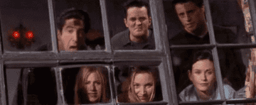 The characters of &quot;Friends&quot; react together through a window