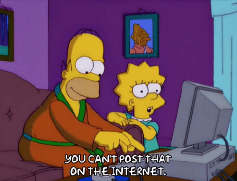 Homer Simpson in front of a computer saying, &quot;you can&#x27;t post that on the internet.&quot;