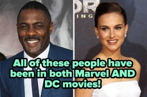 A split thumbnail, with one image showing Idris Elba and one showing Natalie Portman