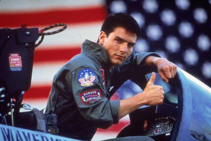 Tom Cruise in a fighter jet in the original Top Gun movie