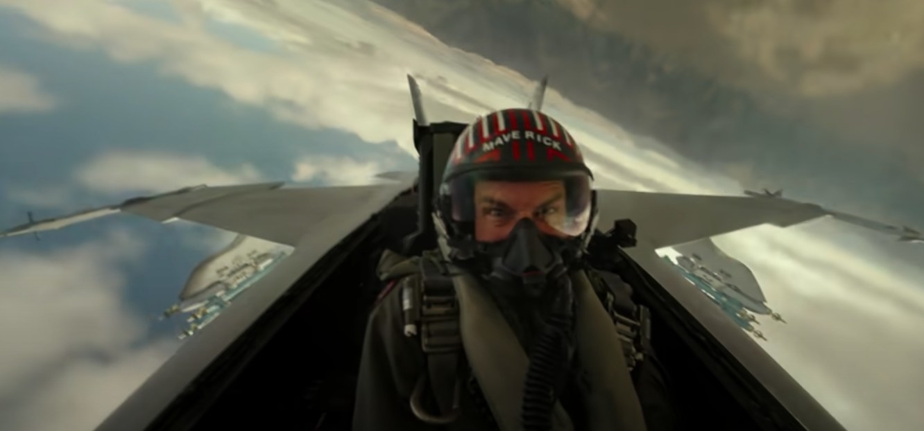 Top Gun pilot flying a fighter jet in Top Gun: Maverick movie