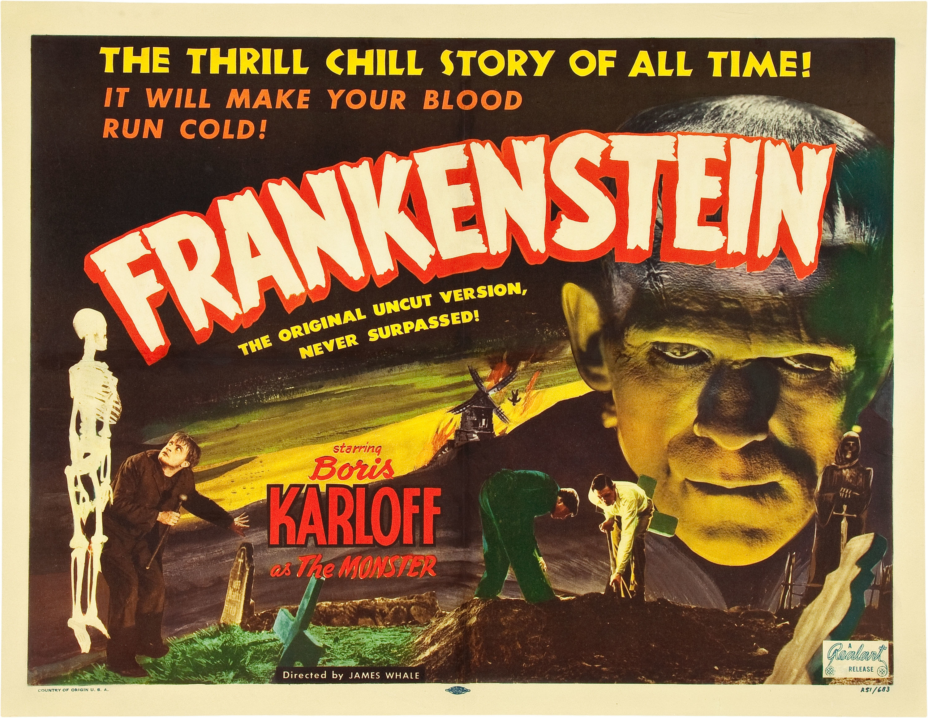 A movie poster for Frankenstein that in large text says &quot;Boris Karloff as The Monster&quot;